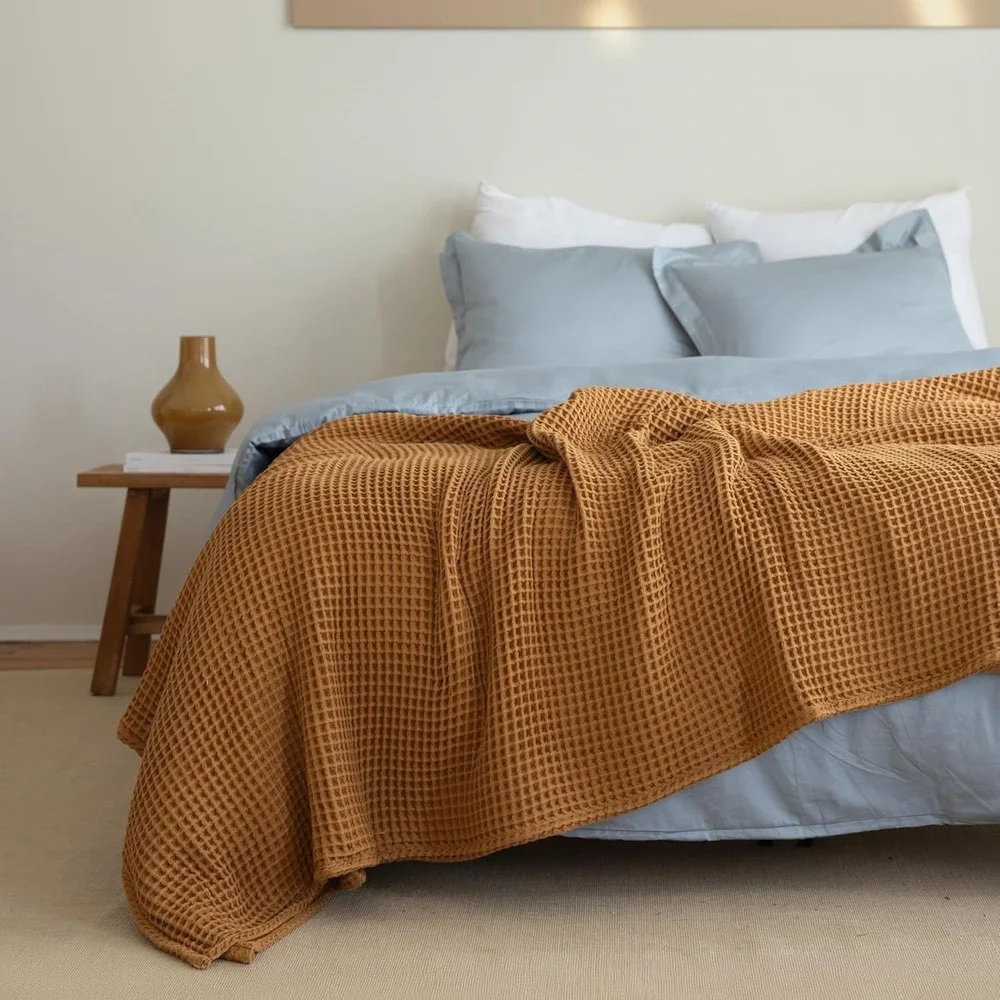 Viva Maison Waffle Blanket 95x126 Brown 100% Turkish Cotton Honeycomb New